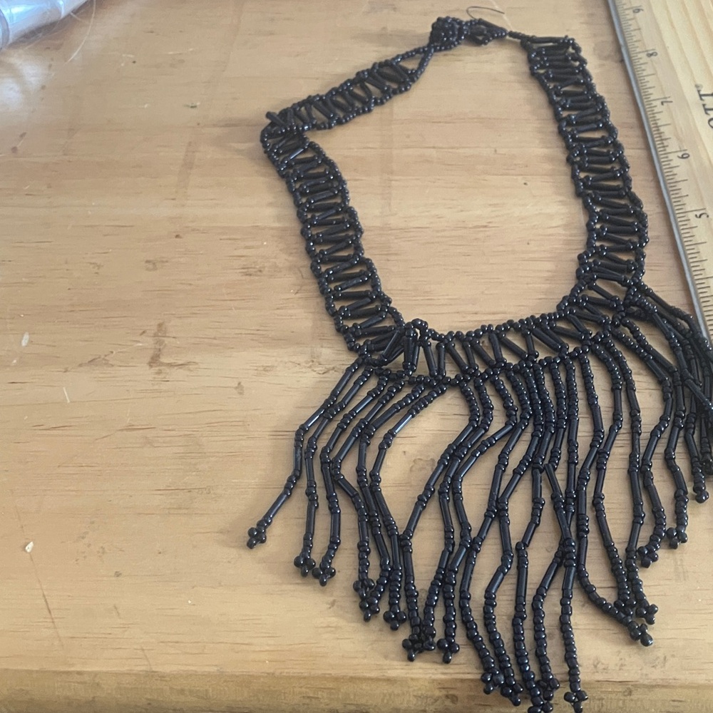Elegant Black Beaded Necklace with button closure